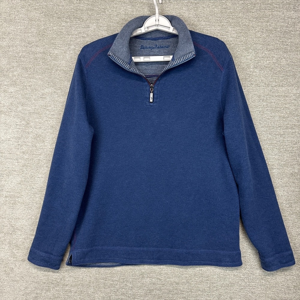 Tommy‎ Bahama Reversible Pullover Sweater 1/4 Zip Navy Blue Mens Large